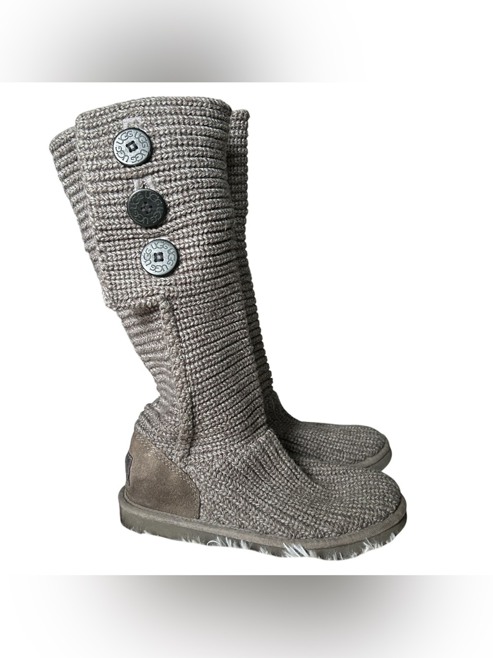 Y2K Coquette “UGG” Basic Gray Knit Mid Calf Style Boots
